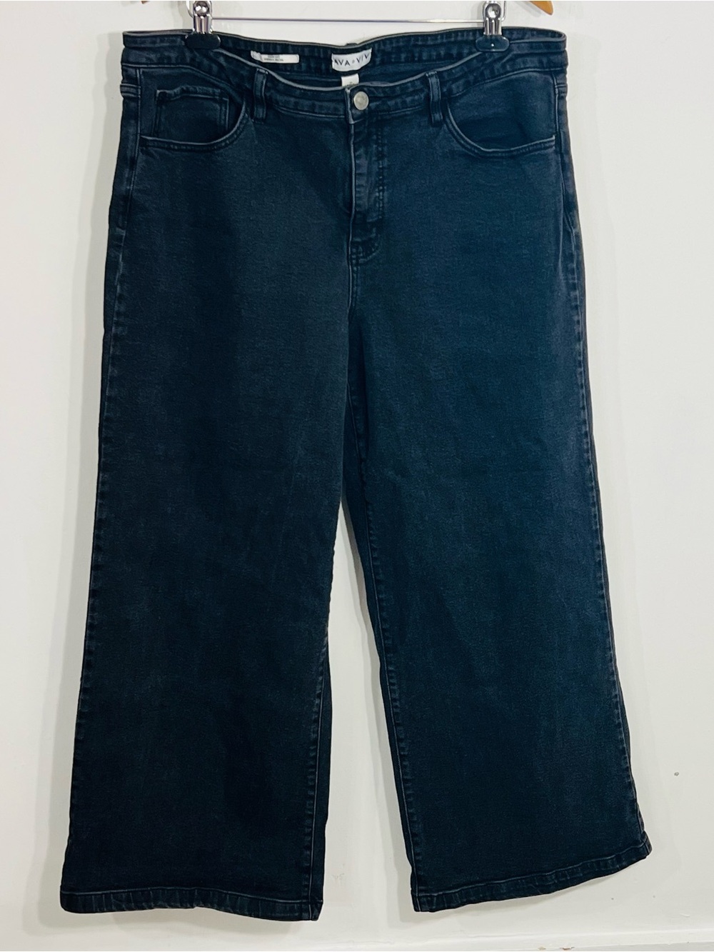Ava & Viv Wide Leg Black Classic 5 Pocket Jeans High Rise Streetwear Size 18 - Picture 1 of 9